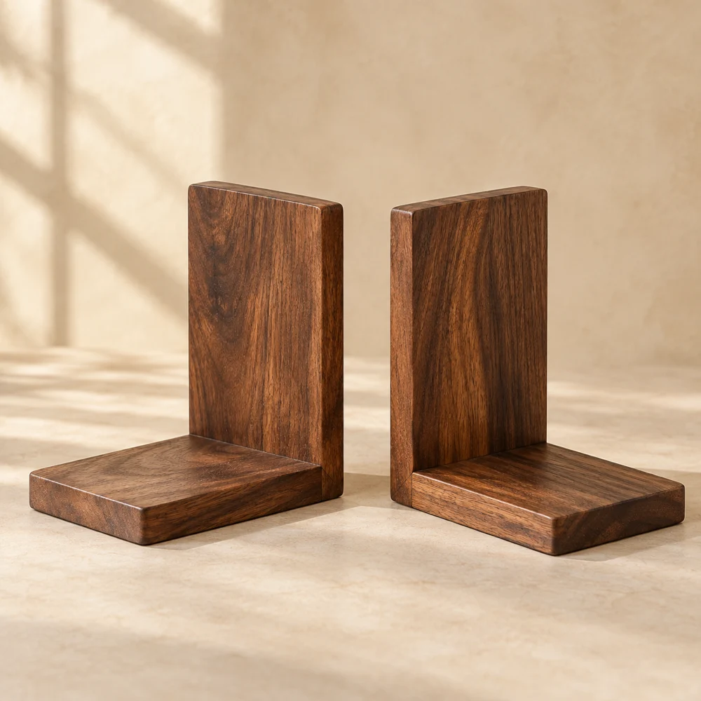 Archive Wooden Bookend Pair — Walnut Brown
