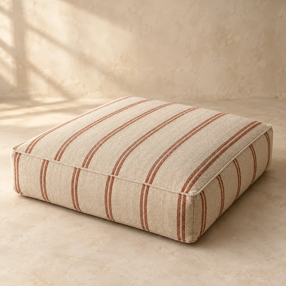 Loom Stripe Floor Cushion — Oatmeal & Rust