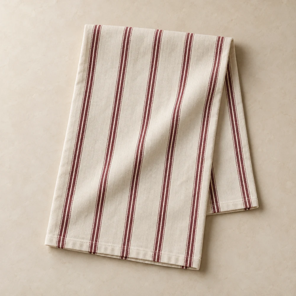 Willow Stripe Tea Towel — Burgundy Stripe